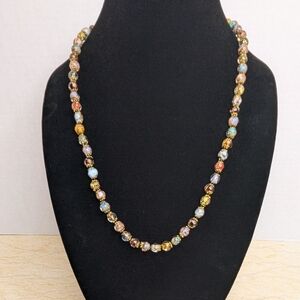Vintage Murano Multi Colored Glass Beaded Gold Fleck Shiny Necklace